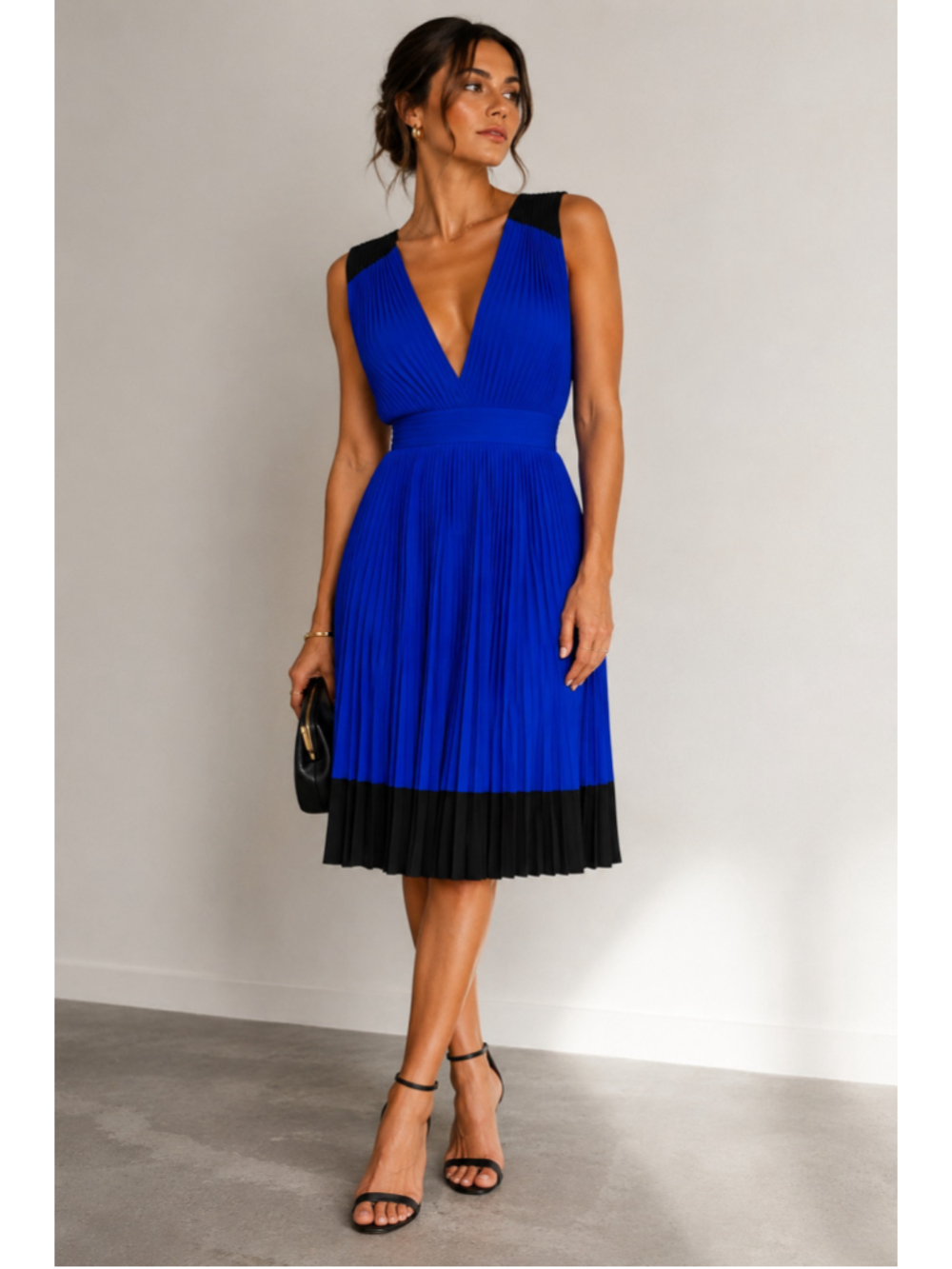 A.L.C. Pleated Midi Dress Size M Blue and Black
